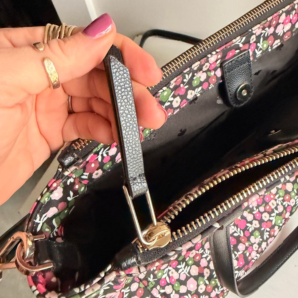 kate spade Black Floral Tote with Pink and White Blossoms and Green Leaves - Picture 10 of 14